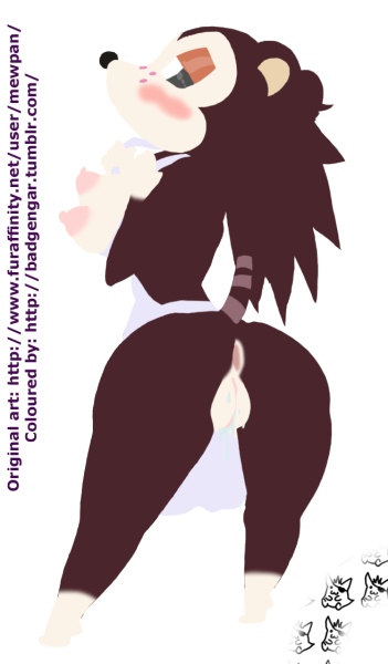 alpha_channel animal_crossing anthro anus apron badgengar blush breasts brown_fur clothing cream_fur edit female freckles fur hedgehog ipan looking_back mammal naked_apron nintendo nipples pussy pussy_juice raised_tail sable_able tiptoes video_games