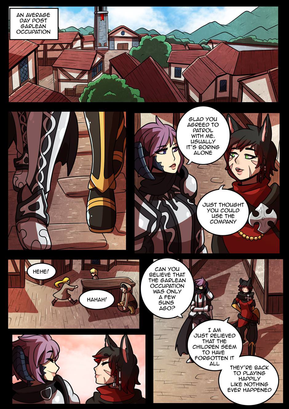 2girls, 6koma, au ra, comic, english text, female, final fantasy, final fantasy xiv, kinkymation, miqo'te, multiple females, multiple girls, sin faye, xaela