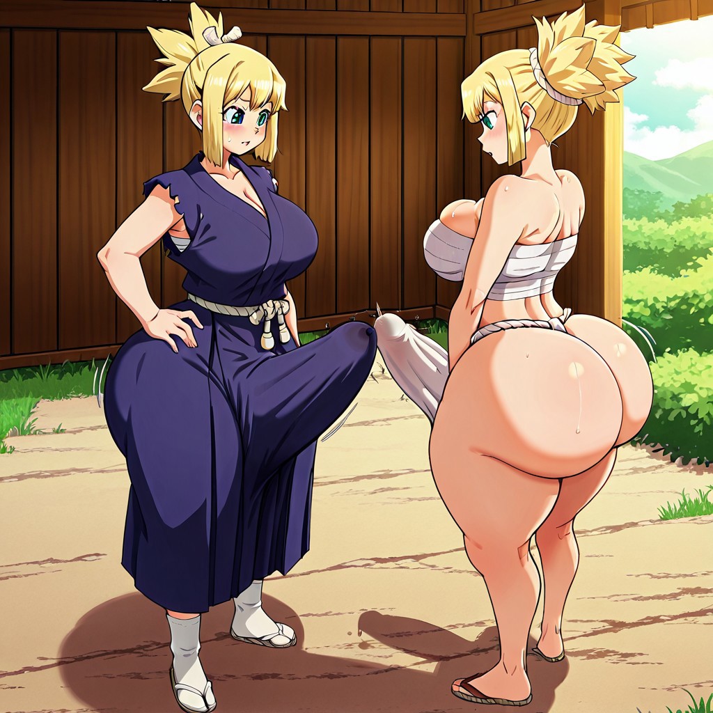 2futas ai_generated ass ass big_ass big_breasts big_butt breasts dr.stone erection erection_under_clothes erection_under_loincloth fundoshi fundoshi_futanari fundoshilover101 futanari happi_(clothing) huge_ass huge_butt kohaku_(dr.stone) loincloth sarashi yamathegod_(style)