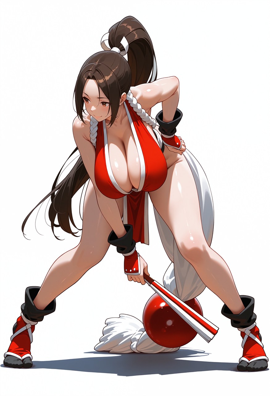 1girls ai_generated bent_over breasts breasts_bigger_than_head brown_eyes brown_hair busty capcom cleavage fatal_fury gloves hand_on_hip hanging_breasts huge_breasts japanese large_breasts legs mai_shiranui ponytail snk solo street_fighter_6 video_game_character