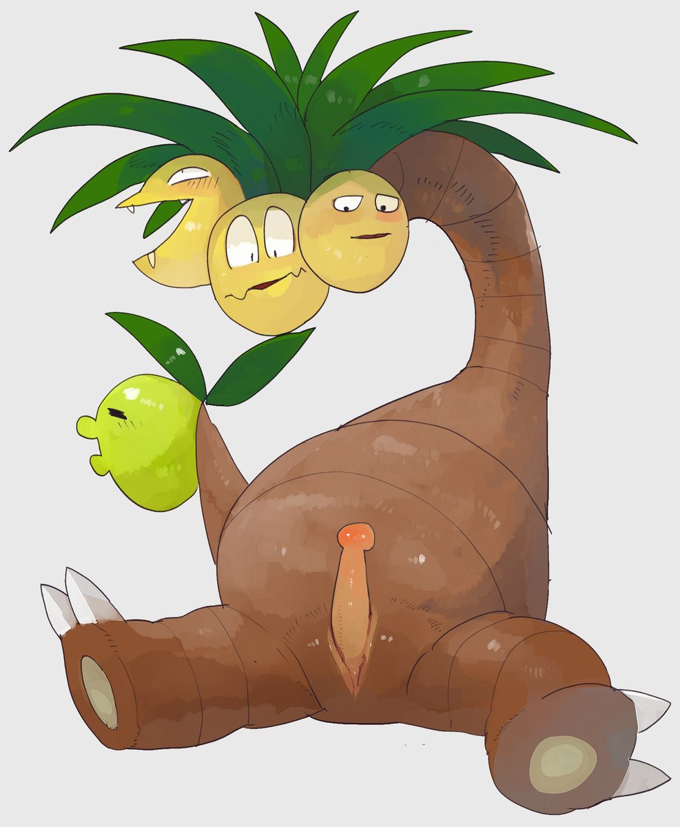 1boy alolan_exeggutor artist_request blush dragon drooling erection exeggutor feet male male_only nintendo penis pokemon pokemon_sm saliva sitting solo spread_legs tail white_background