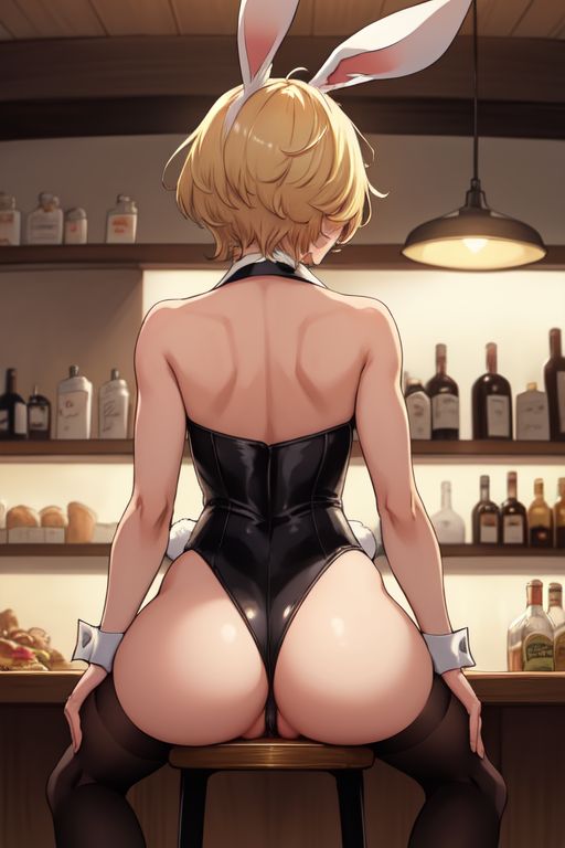 ai_generated bar blonde_hair bunny_boy bunny_ears bunnysuit cuntboy cute intersex twink