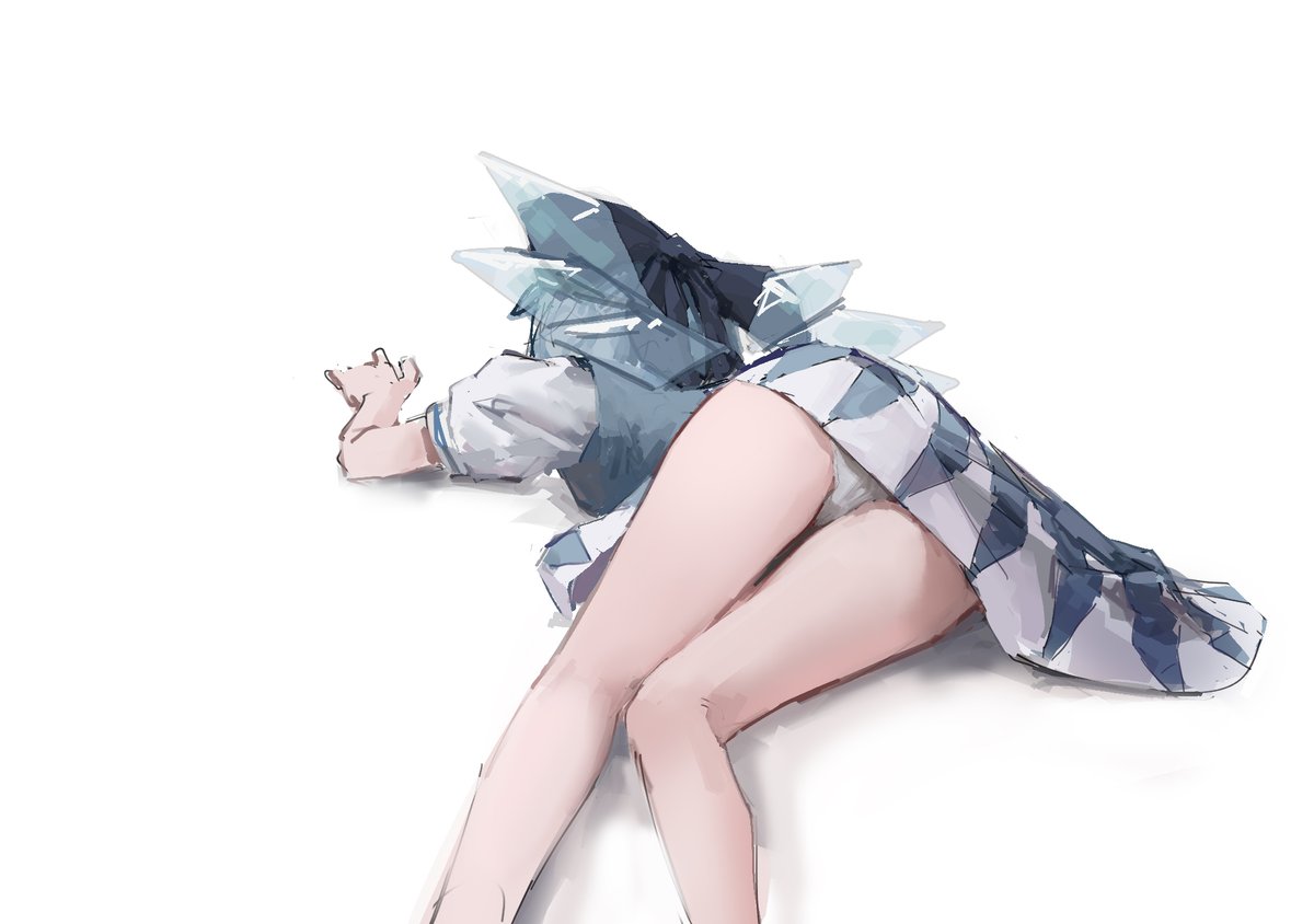 bare_legs behind_view cirno fairy from_behind ice ice_wings legs panties pantyshot reddizen simple_background touhou white_background white_panties wings