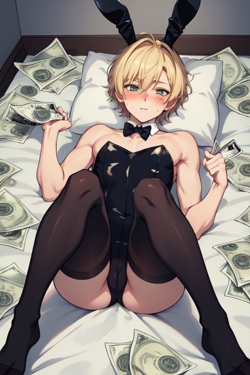 ai_generated blonde_hair bunny_boy bunny_ears cuntboy cute intersex money prostitute stripper twink