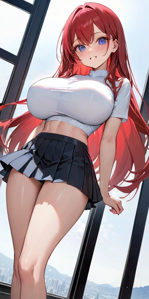 1girls ai_generated bangs bare_legs bare_thighs big_breasts blue_eyes breasts commentary_request cute female female_focus female_only girl girly large_ass legs lia_the_busty_redhead long_hair looking_at_viewer midriff miniskirt original original_character petite pleated_skirt red_hair self_upload shirt short_skirt skirt smile solo solo_female solo_focus t-shirt tagme teen teenage_girl teenager thighs topwear white_topwear young younger_female