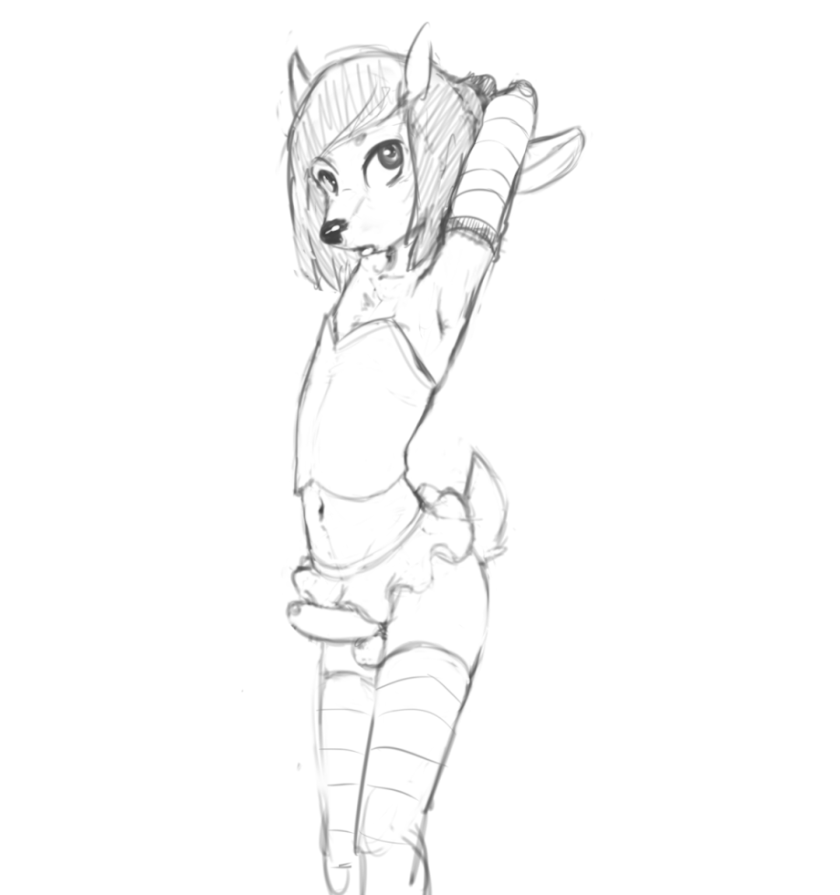 anthro balls cervine clothed clothing corset crossdressing deer dyson elbow_gloves erection fur girly gloves greyscale hair horn legwear lingerie male male_only mammal monochrome penis pose righteous simple_background sketch skirt small_balls small_penis solo stockings uncut