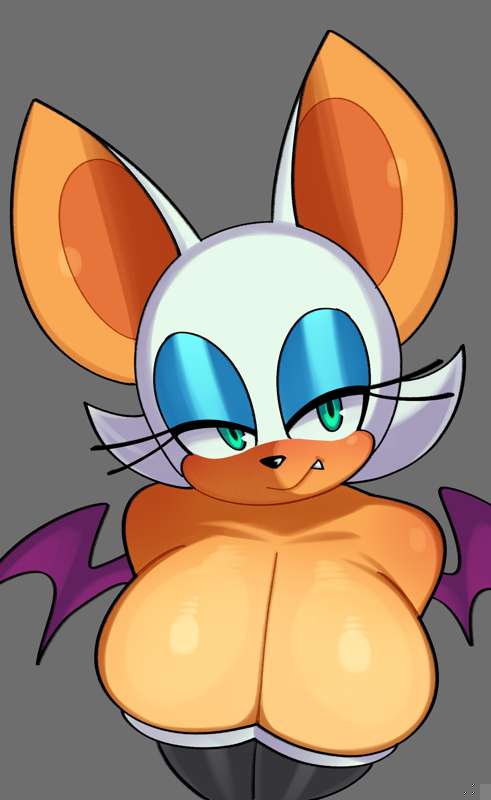 2d 2d_(artwork) anthro bat bat_wings big_breasts cleavage fiinel green_eyes huge_breasts looking_at_viewer rouge_the_bat seductive_smile sega short_hair shortstack sonic_(series) sonic_the_hedgehog_(series) wings