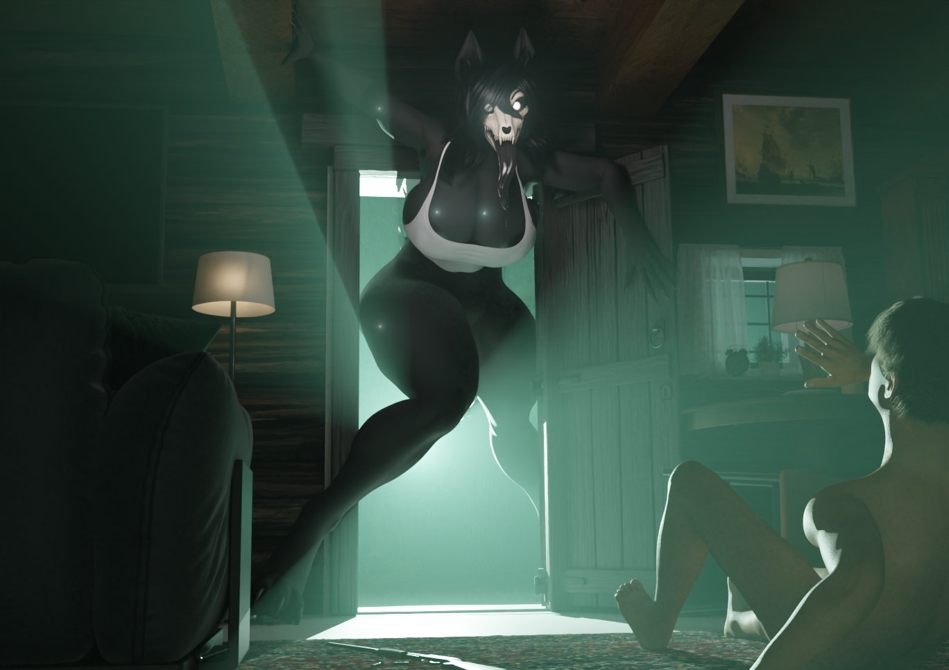 1boy, 1girls, 3d, big breasts, huge breasts, imminent sex, large breasts, larger female, mal0, malo, quveliz, scp foundation, scp-1471, scp-1471-a, scp-1471-a (scrag), skull head, taller female