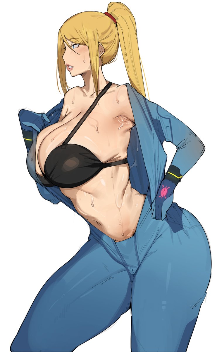 1girls, bobtheneet, breasts, female, female focus, female only, large breasts, light skin, light-skinned female, metroid, samus aran, solo, thick thighs, thighs, wide hips
