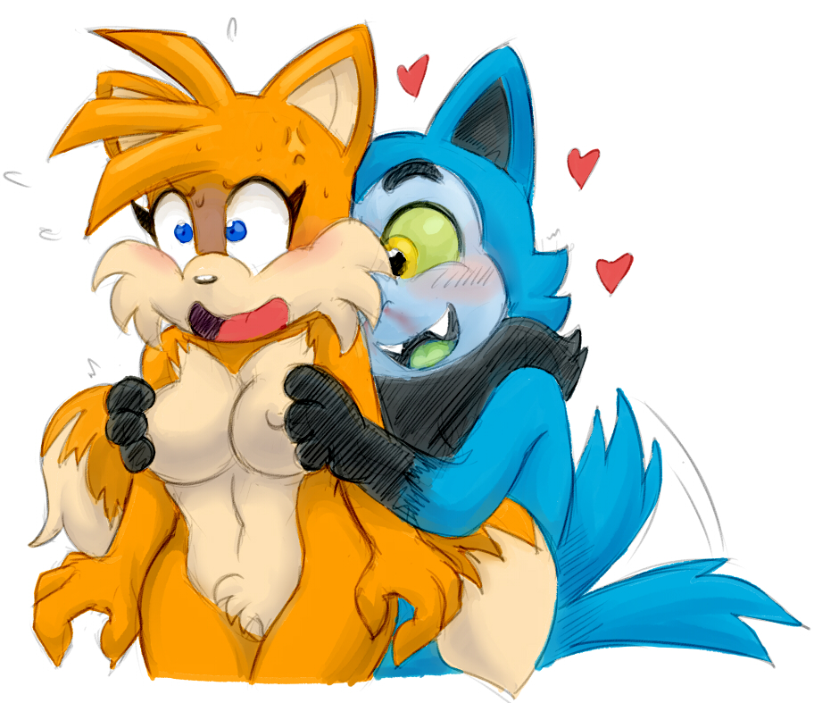 2016 anthro areola big_breasts breasts canine duo eerie_(telemonster) erect_nipples extraspecialzone fan_character female fox grope heart male mammal nipples nude pussy rule_63 sonic_(series) tails tailsko telemonster