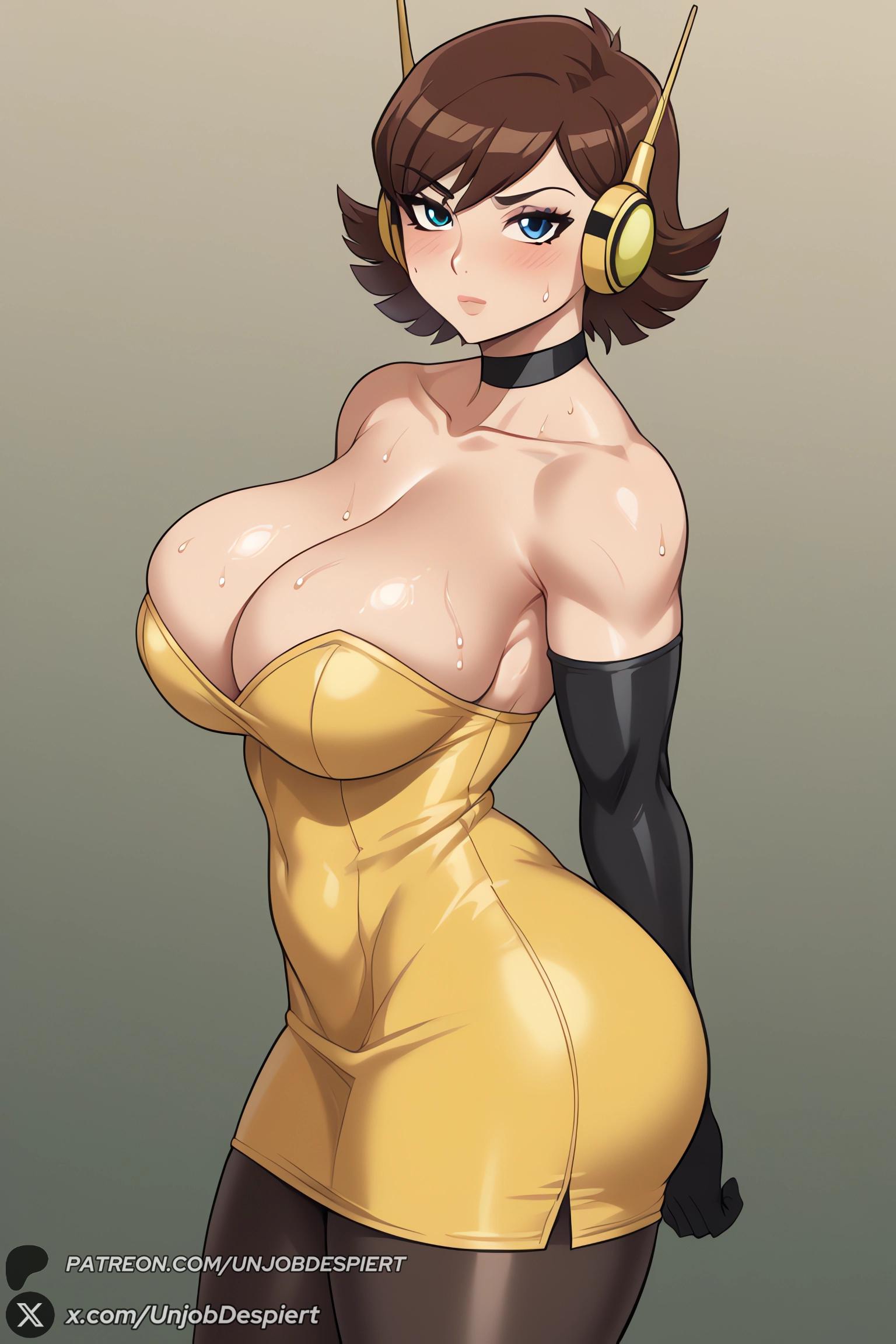 1female 1girls 2025 ai_generated artist_name big_ass big_breasts breasts brown_hair curvy dress hi_res high_quality high_resolution highres huge_ass huge_breasts jane_shepard looking_at_viewer marvel marvel_comics patreon patreon_username side_view the_avengers:_earth&#039;s_mightiest_heroes unjobdespiert wasp_(earth&#039;s_mightiest_heroes) wasp_(marvel) watermark yellow_dress