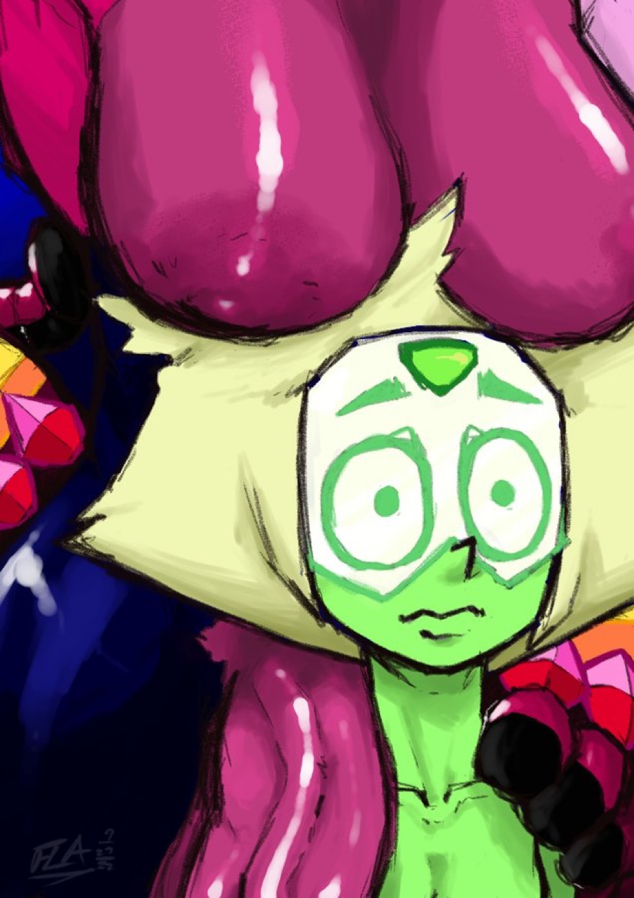 behind, big breasts, breasts, female, fenixlewdart, futanari, garnet (steven universe), intersex, male, penis, peridot (steven universe), steven universe, tagme