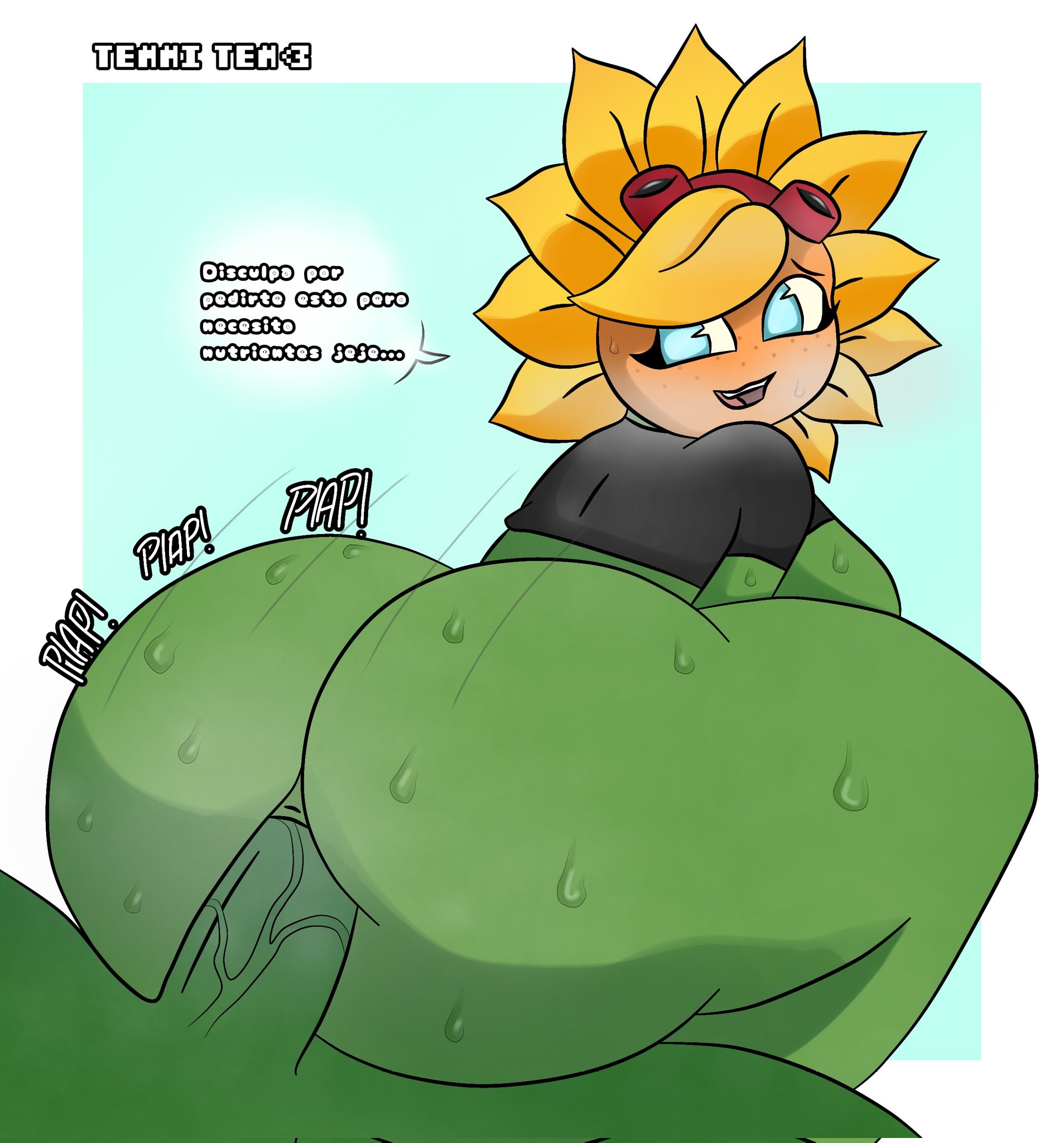 anal, anal insertion, anal penetration, anal sex, anthro, anthro on anthro, ass, ass focus, big ass, dialogue, fat ass, female, female focus, female on top, female penetrated, huge ass, looking back, looking pleasured, male, male penetrating, male penetrating female, male/female, nude, nude female, partially clothed, penis, penis in ass, plant, plant girl, plants vs zombies, plants vs zombies: heroes, pleasured, riding, riding penis, shortstack, sitting, sitting on penis, sitting on person, solar flare (pvz), spanish, spanish text, sunflower (pvz), sweat, sweatdrop, sweaty, sweaty ass, sweaty butt, text