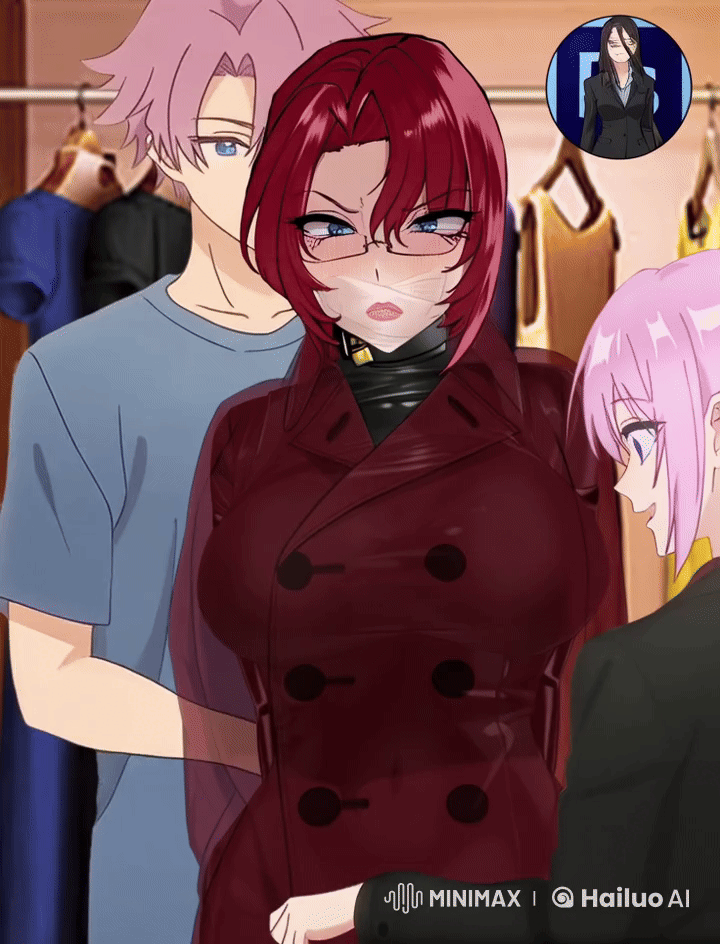 1boy, 2girls, age difference, ai generated, animated, armbinder, arms behind back, ass, big ass, big breasts, bodysuit, bondage, bondage outfit, bossbb41, bound, breasts, collar, female, female focus, femsub, fully clothed, gag, gagged, hobble dress, hobble skirt, kawaii dake ja nai shikimori-san, latex, lock, long hair, male, male and female doms, milf, mother, multiple doms, multiple doms one sub, padlock, padlocked collar, panties in mouth, panty gag, restrictive clothes, sensory deprivation, shikimori fuji, shikimori miyabi, shikimori miyako, shiny clothes, submissive, tight clothing, younger female