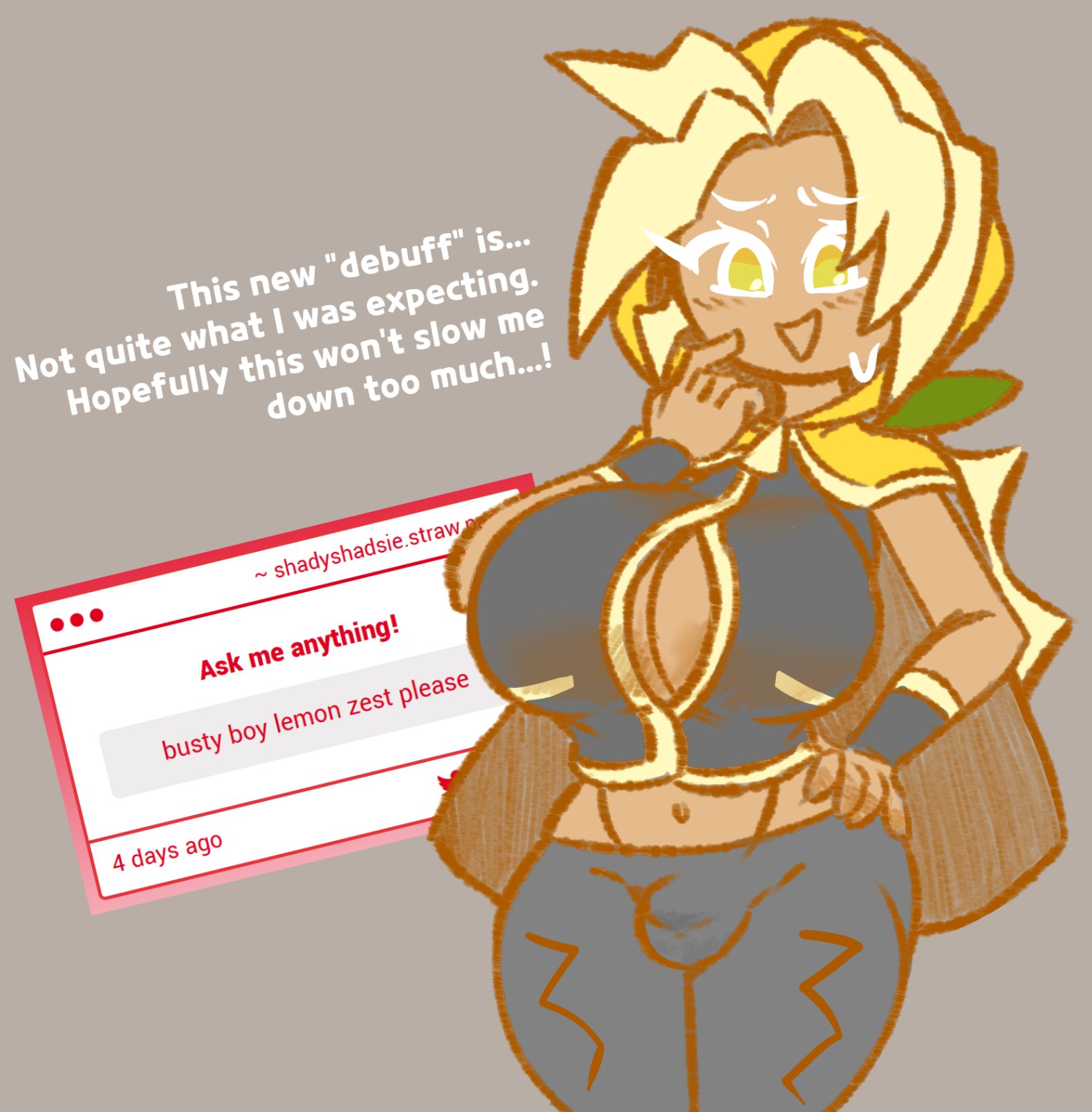 1boy, big breasts, breasts, busty male, cookie run, cookie run: tower of adventures, huge breasts, lemon zest cookie, male, male only, male with breasts, penis, shadyshadsie, small penis