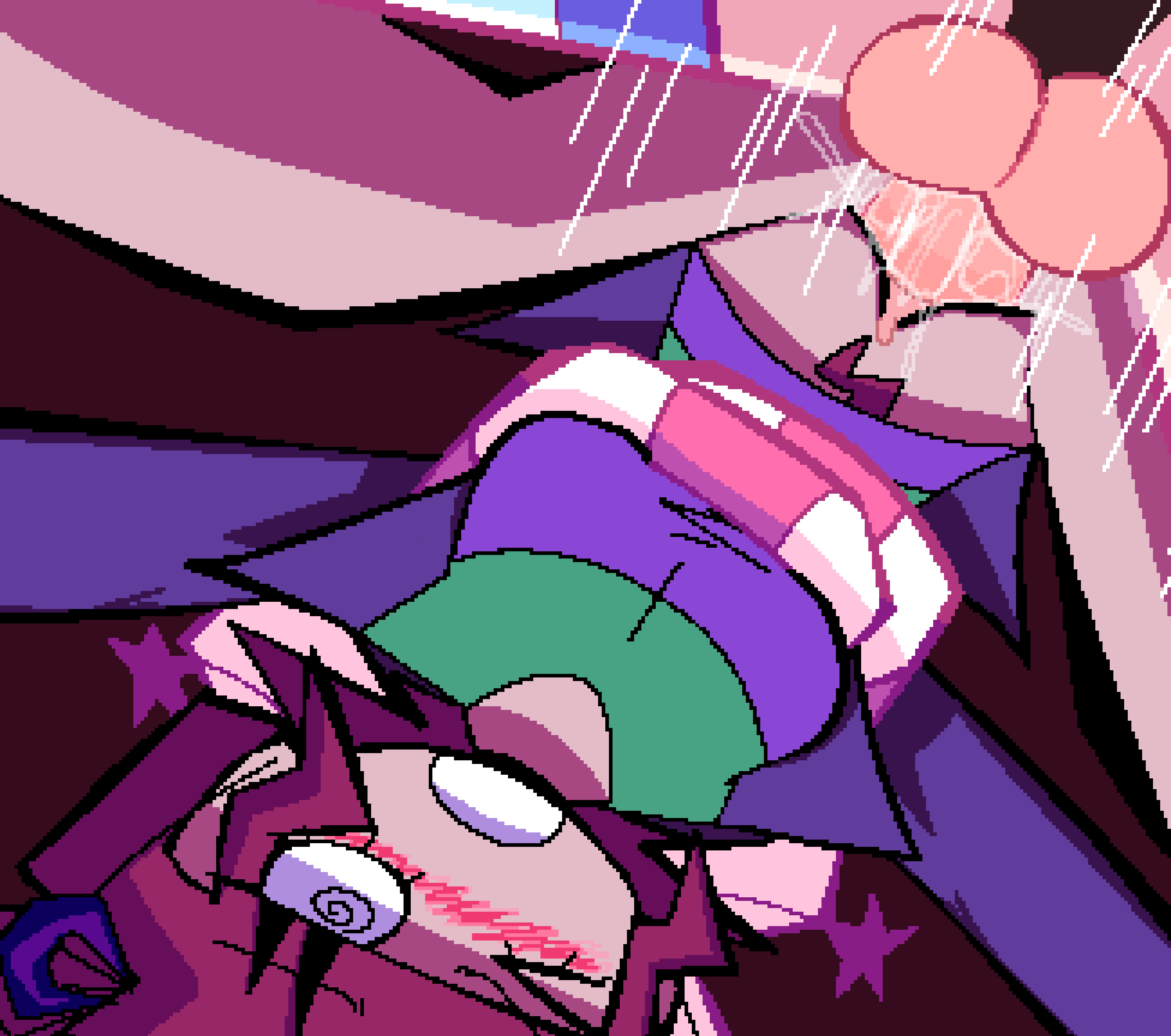 2d, 2girls, abbie (mindwave), accurate art style, artificial cum, artstyle imitation, blush, blushing profusely, breasts, clitoral hood, clitoris, clothing, cum, cum inside, dark hair, digital media (artwork), doggy style, dominant female, duo, earrings, eyelashes, female, female focus, female penetrated, female penetrating, femdom, femsub, genital fluids, genitals, hair, hair bun, hi res, highres, hugging, hugging from behind, jacket, lesbian sex, light skin, light-skinned female, low-angle view, male, mindwave, moaning, moaning in pleasure, moon earrings, motion lines, overstimulation, pandora (mindwave), partially clothed, partially clothed female, penetration, penis, pixel art, pubic hair, pussy, simple background, spiral eyes, spread legs, star earrings, strap-on, strapon, striped shirt, striped socks, striped stockings, submissive female, tagme, taken from behind, thighhighs, thighs, thrusting, unseen female face, vagina, vaginal penetration, vaginal sex, white hair, yuri