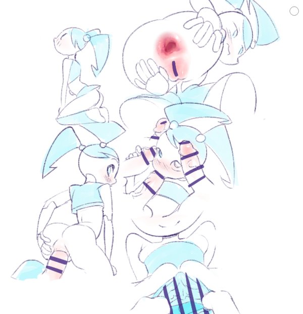 1girls, 4boys, android, anus, blush, bottomless, censored, doxy, duo, female, gangbang, gaping, gaping anus, jenny wakeman, looking back, male, my life as a teenage robot, oral, penis, pussy, robot, smooth skin, spread pussy, standing doggy style, standing sex, vaginal penetration, xj-9