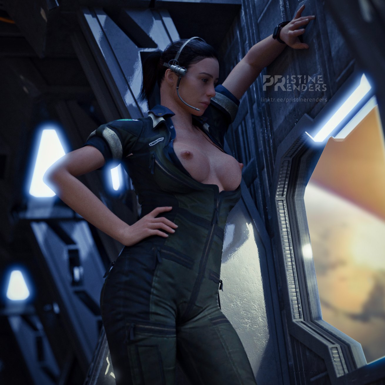 1girls 3d alien_(franchise) amanda_ripley breasts female nipples pristinerenders solo