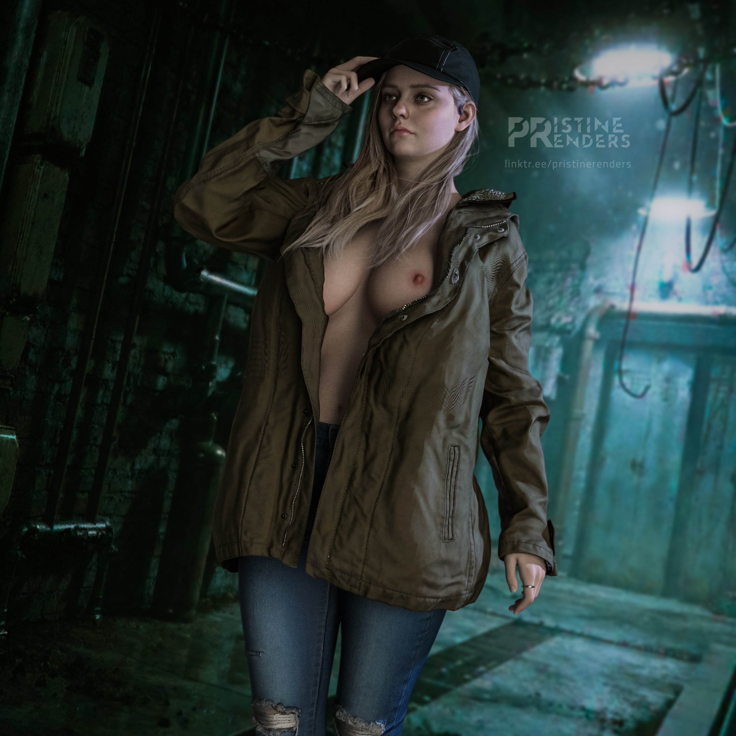 1girls, 3d, blonde hair, braless, breasts, capcom, female, female only, hat, nipples, pristinerenders, resident evil, resident evil 8: village, rosemary winters, solo