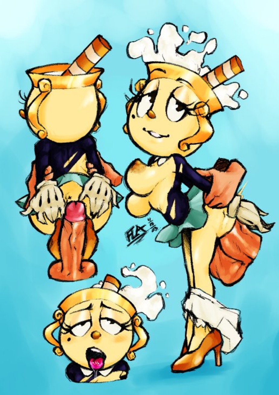 cuphead (game), disembodied penis, fenixlewdart, male, ms. chalice, panties down, penetration, penis, skirt, tagme