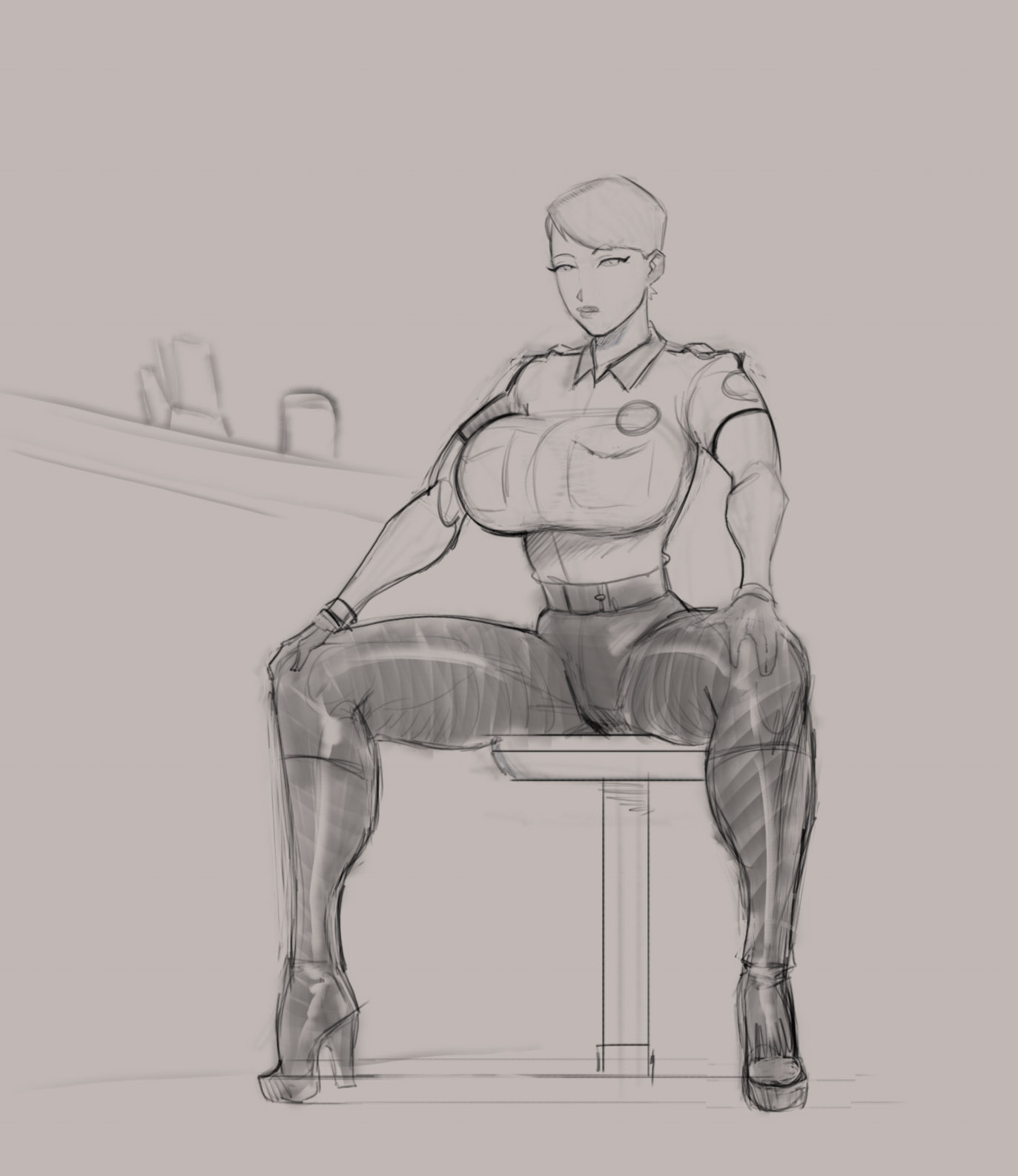1girls, big breasts, breasts, cop, cybil bennett, devil hs, female, high heels, konami, police uniform, policewoman, silent hill, silent hill 1, solo