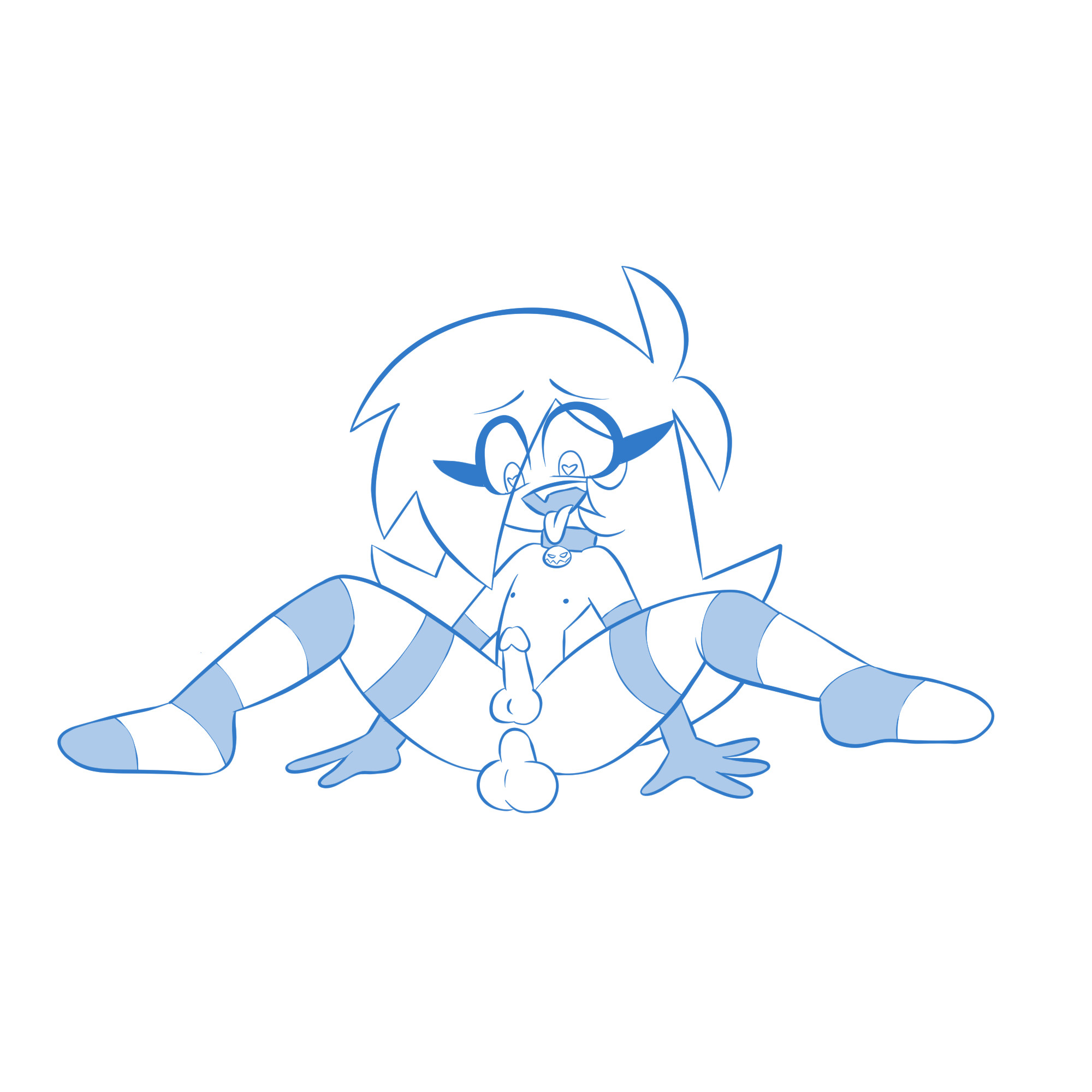 1boy, 2025, ahe gao, ahegao, anal, anal sex, ass, balls, blue theme, collar, darkseptor, disembodied penis, fangs, femboy, girly, gloves, heart-shaped pupils, long hair, male, male focus, male only, mari shadows, nipples, original, penis, penis in ass, solo, solo femboy, solo focus, solo male, striped legwear, striped thighhighs, testicles, thick eyebrows, tongue, tongue out