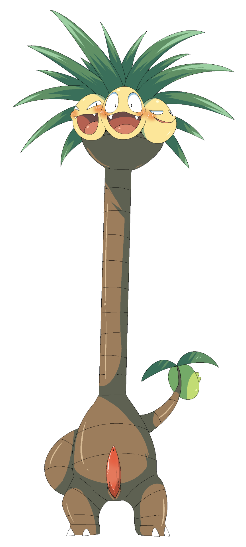 1boy alolan_exeggutor alolan_form animal_genitalia blush doneru dragon erection exeggutor flora_fauna genital_slit male male_only multi_head nintendo penis plant pokemon pokemon_sm scalie slit tall video_games white_background