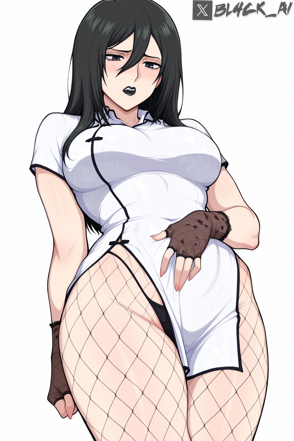 1girls, ai generated, attack on titan, big penis, bl4ck ai, black lipstick, female, fishnets, goth, goth girl, goth mikasa, huge cock, lingerie only, lipstick, male, mikasa ackerman, patreon reward, penis, shocked, sitting on lap, sitting on person, suggestive, thighs