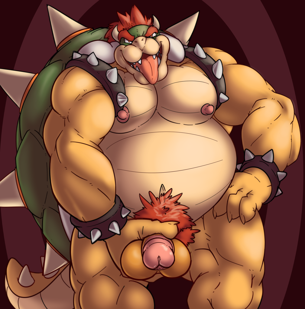 1boy animal_genitalia anthro balls belly biceps big_biceps bowser bracelet chisuun collar erection front_view grope hair hand_on_balls hand_on_leg hand_on_penis hand_on_thigh hi_res horn humanoid_penis jewelry koopa looking_at_viewer male male_only manly mario_(series) mature_male muscular muscular_male nintendo nipples nude open_mouth partially_retracted_foreskin pecs penis pose pubes red_eyes red_hair relaxing reptile scalie shell simple_background slightly_chubby smile solo spiked_armlet spiked_bracelet spiked_collar spiked_shell spikes standing teeth testicles tongue tongue_out turtle uncut vein veiny_penis video_games