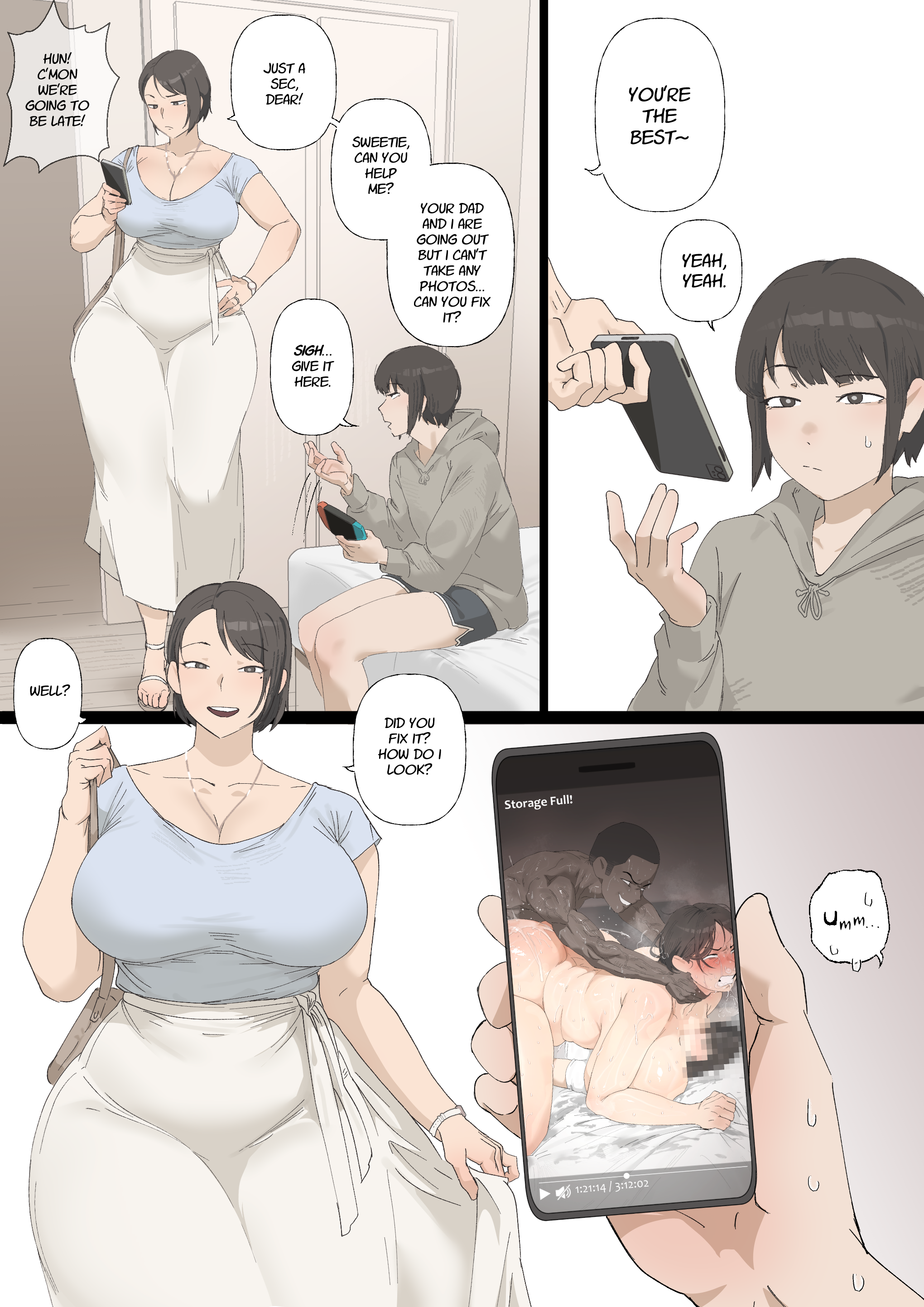 [sora] buranku, 2025, 2d, big ass, blush, blushing, cuckold, dark-skinned male, female, female on top, femsub, grimace, grimacing, gritted teeth, milf, mother, mother and son, motherly cuckold, netorare, nintendo switch, ntr, phone, phone screen, recorded, son, soraoraora, tagme, text, wince, wincing