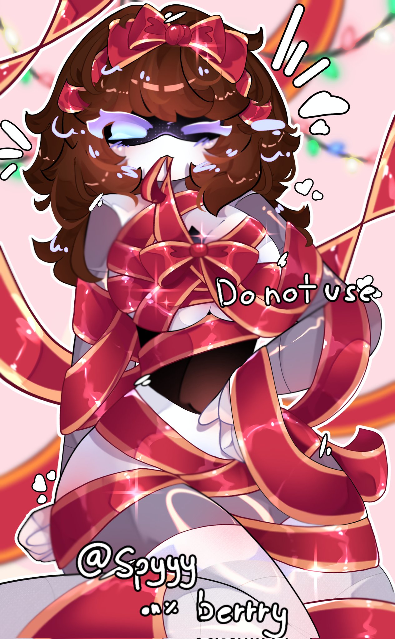 android girl, big breasts, christmas present, cute, female only, murder drones, oc, red bow, sxpyyybxerrry, winking