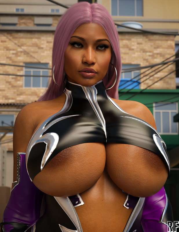 1girls, 3d, 3d (artwork), big breasts, breasts, celebrity, cosplay, dark-skinned female, female, female only, hell knight, hell knight (outfit), ingrid (taimanin asagi), makai kishi ingrid, nicki minaj, nicki minaj (cod), pink hair, real person, rude frog, wardrobe malfunction