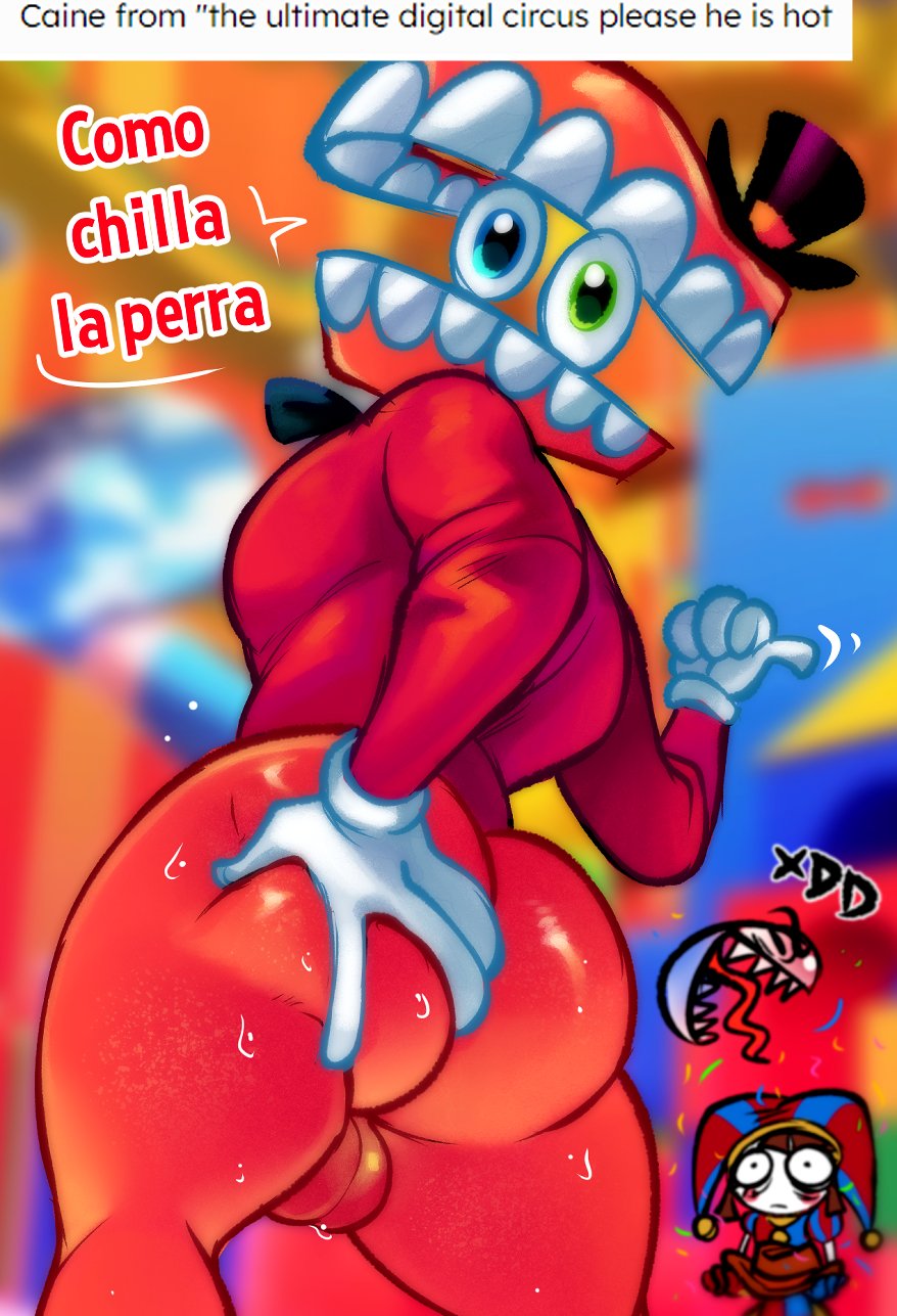 1girls, 2boys, anal, art request, ass, ass focus, balls, balls visible from ass, bubble (the amazing digital circus), bubble ass, bubble butt, caine (the amazing digital circus), confetti, female, gay, glitch productions, grabbing, grabbing ass, gummigoo (the amazing digital circus), hat, homosexual, homosexual male, male, mawile123, no nec, pomni (the amazing digital circus), red, red body, request, spanish, spanish text, sweat, tadc, the amazing digital circus, xd