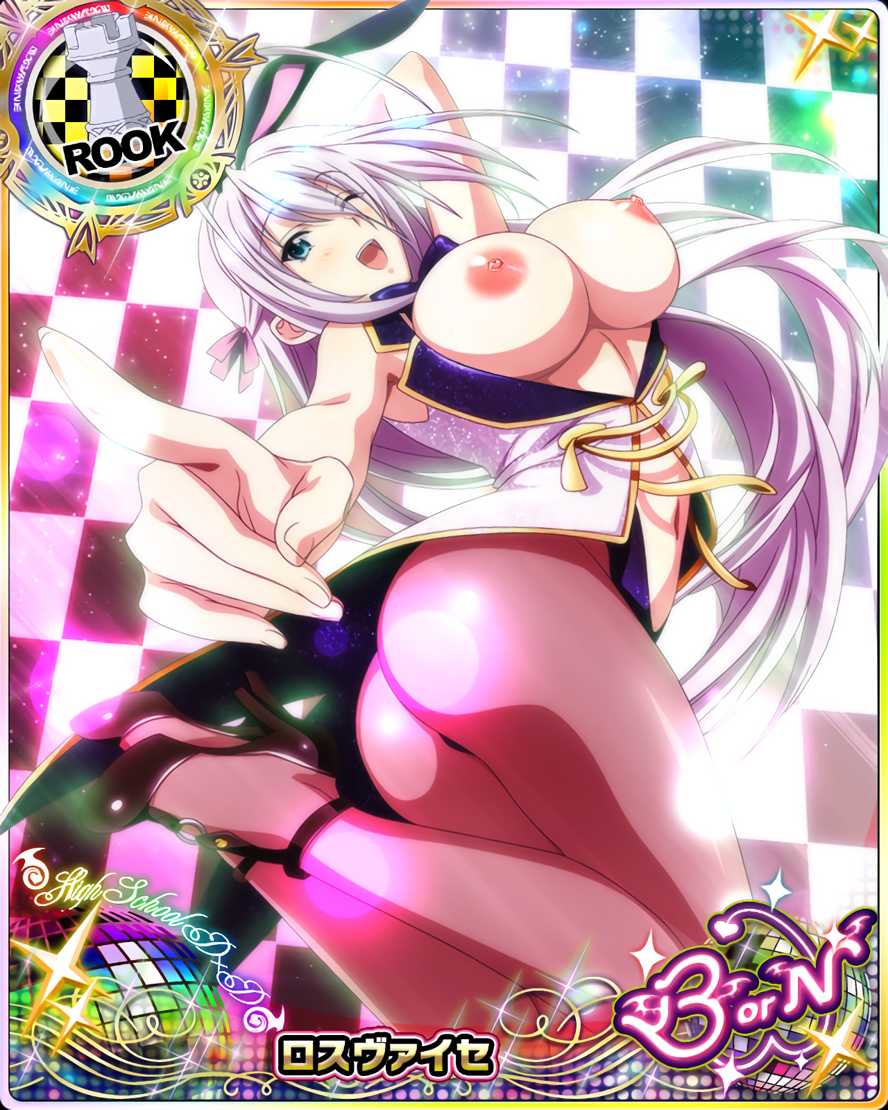 1girls, breasts, breasts out, card (medium), edit, female, high heels, high school dxd, nipples, nude filter, photoshop, rossweisse, silver hair, solo