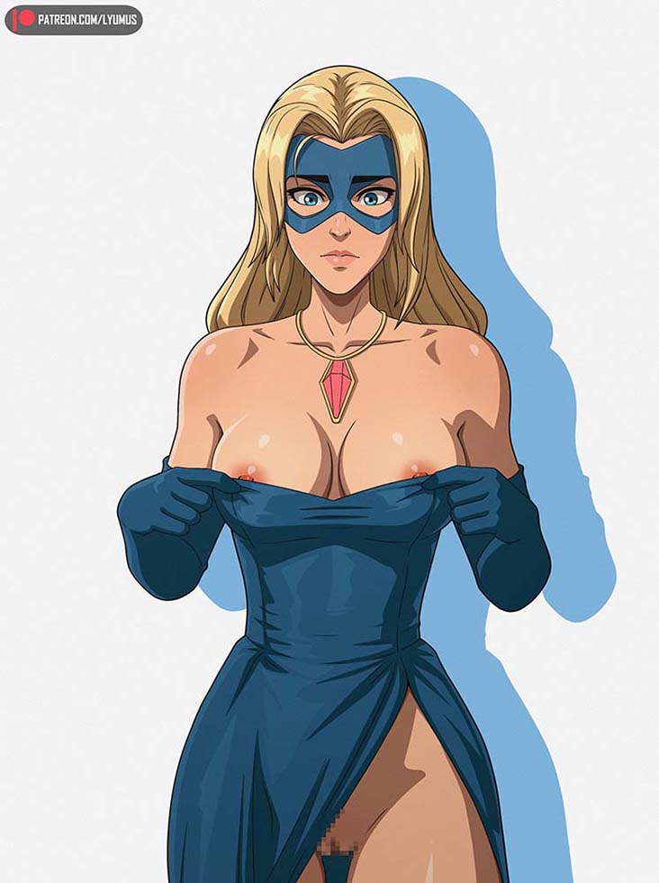 1girls, accurate art style, accurate body type, accurate proportions, blonde blazer, censored, dispatch (game), large breasts, lyumus, nipple slip, nipples, nude, solo, tight clothing