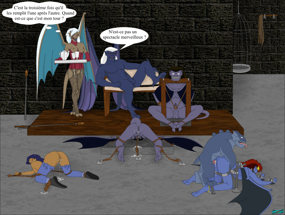 3boys 4girls all_fours angela_(gargoyles) ass ass_up ball_gag blue-skinned_female blue-skinned_male blue_skin bondage both_sexes_in_same_situation bound breasts bronx_(gargoyles) clothing corset cum cum_in_pussy cum_inside daughter delilah_(gargoyles) demona disney doggy_style domination dungeon elisa_maza fab3716 father father_and_daughter female femsub feral french_text from_behind_position gag gagged gargoyles goliath_(gargoyles) inside interspecies leaking legwear lingerie looking_back male male_and_female_subs maledom malesub mother mother_and_daughter multiple_boys multiple_girls multiple_subs nipples nude penis pipe_bondage pussy raised_tail restrained rope rope_bondage sex stockings submissive text thailog tied_to_floor torn_clothing