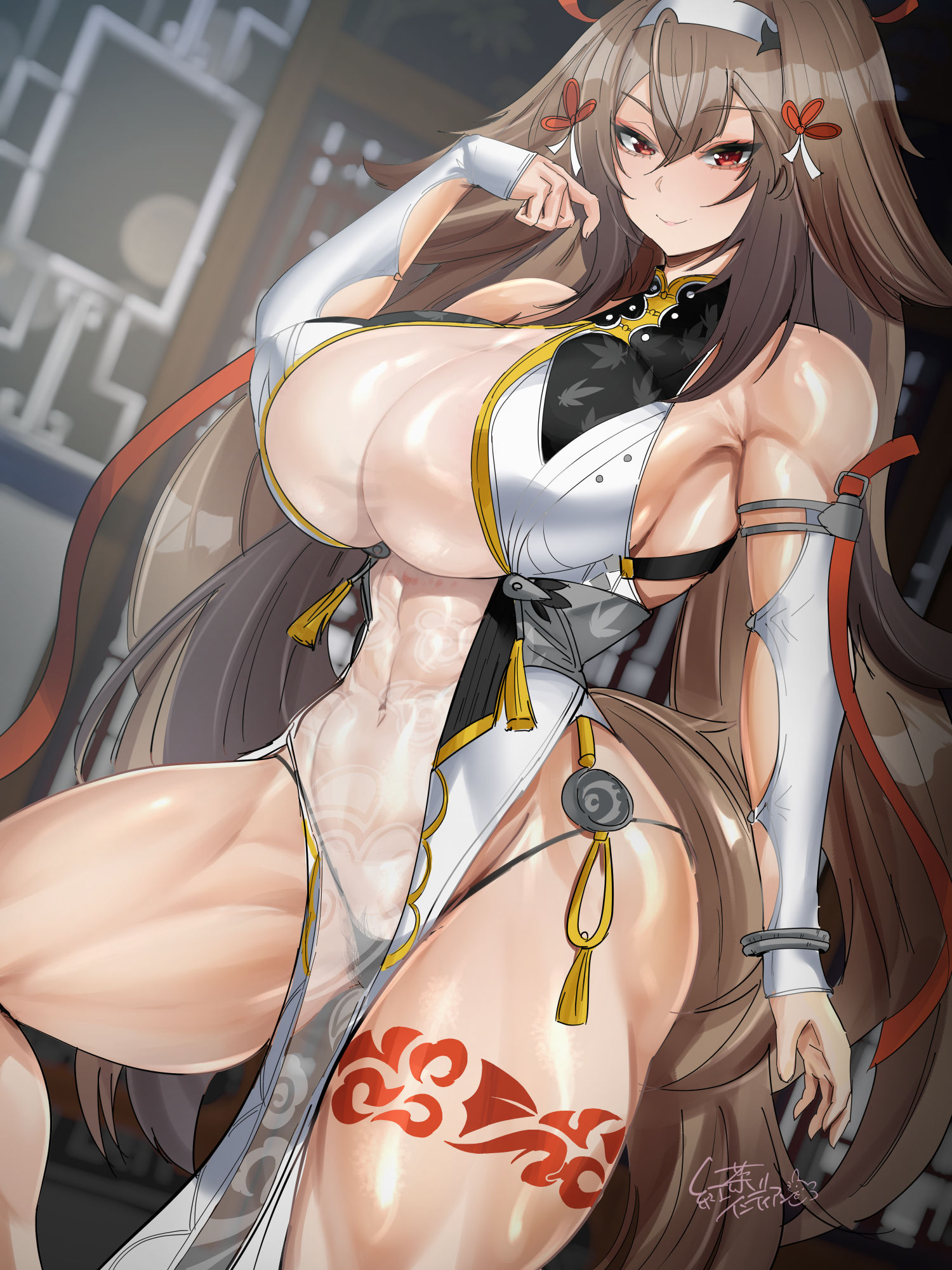 1girls, abs, animal ears, animal tail, big breasts, female focus, female only, fluffy tail, micro panties, muscles, muscular female, skimpy clothes, smile, solo female, solo focus, tail, teaindian, thick thighs, thigh tattoo, toned, wide hips, ye shunguang, zenless zone zero