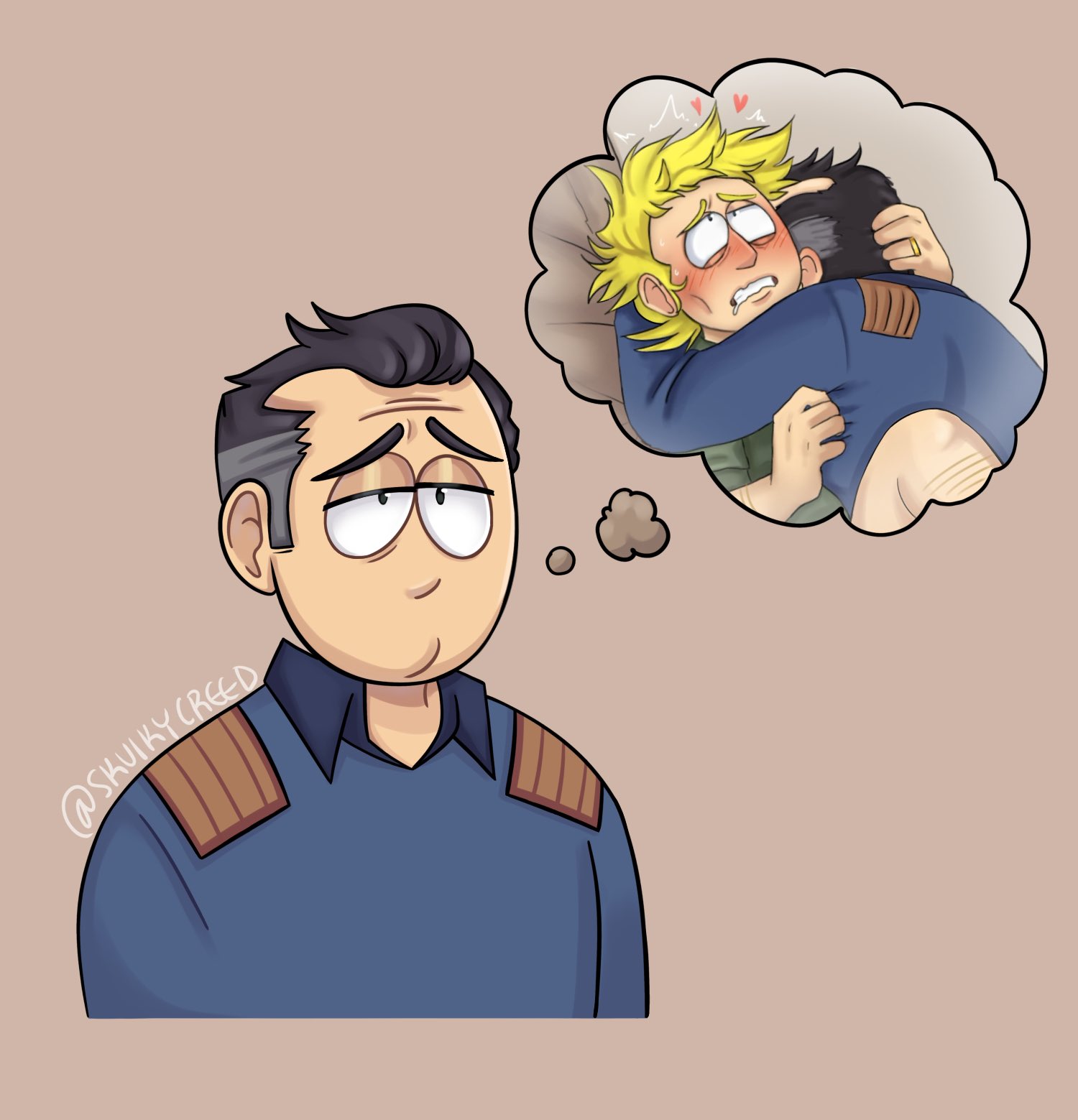 2025, 2boys, aged up, black hair, blonde hair, blush, canon couple, clothed, clothed male, clothes, clothing, color, colored, comedy central, craig tucker, cross-eyed, digital drawing (artwork), digital media (artwork), gay, gay sex, greying hair, hi res, high resolution, highres, implied anal, implied penetration, light skin, light-skinned male, male, male only, male/male, pale skin, pale-skinned male, paramount+, sex, short hair, simple background, skulkycreed, south park, south park: post covid, tery parker, thinking, thinking about sex, tweek tweak, wedding ring, yaoi