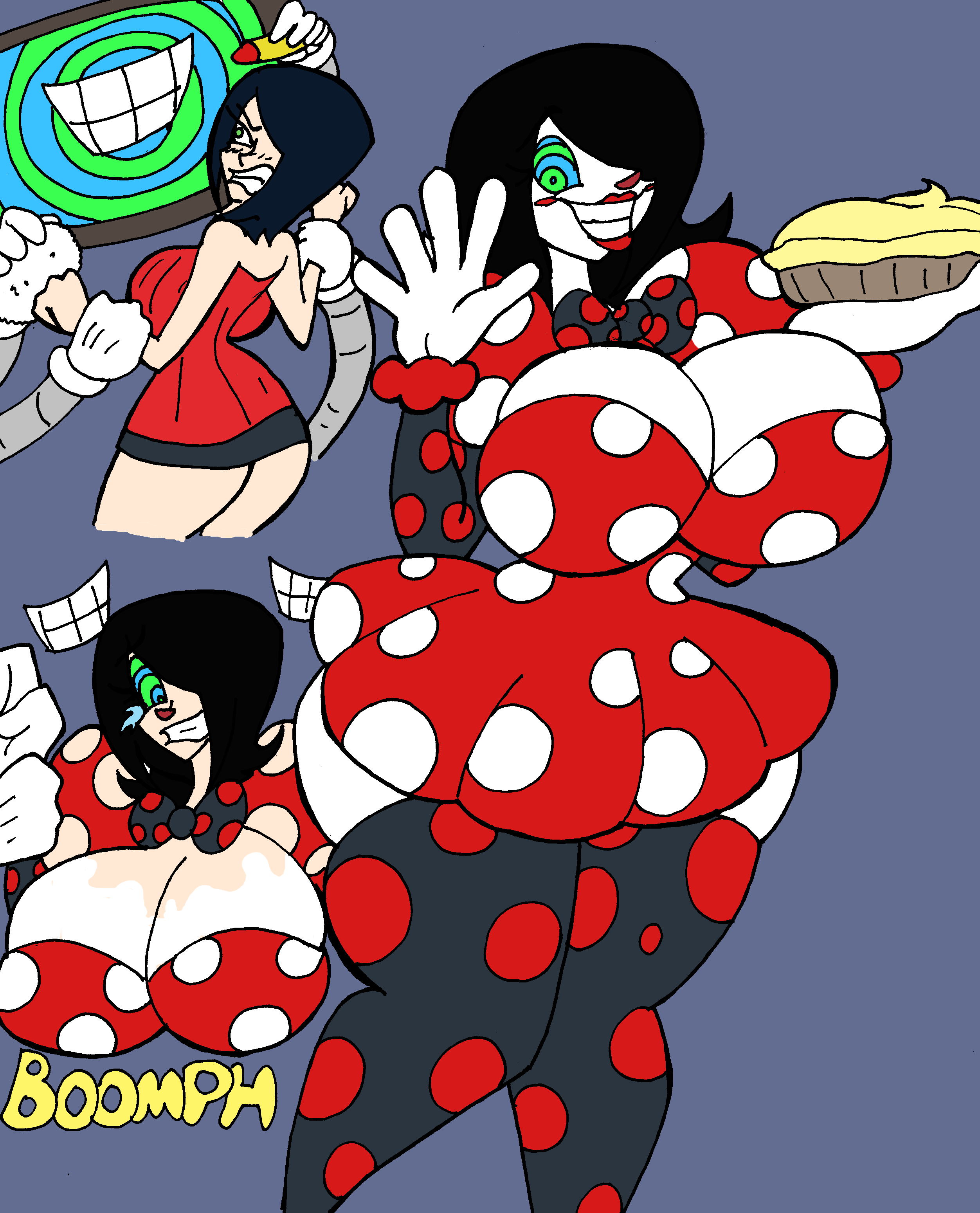 ass, bimbo, bimbofication, brain drain, brainwashing, breasts, clown, clown girl, clown makeup, clown nose, clownification, da-fuze, female, huge ass, huge breasts, hypnosis, identity death, mind control, navel, thick lips, thick thighs, transformation, wide hips