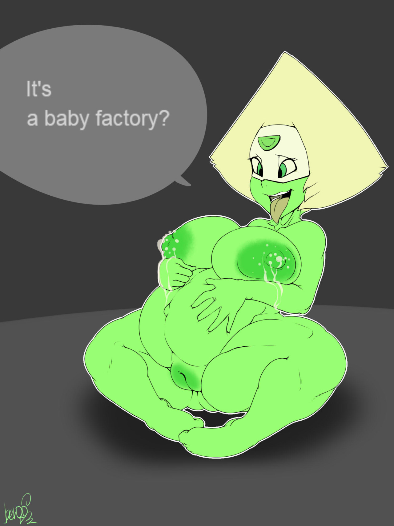 anthro, ass, ber00, big breasts, breast milk, breasts, clitoris, female, female only, gem (species), lactation, milk, nipples, nude, peridot (steven universe), pregnant, pussy, ready to pop, steven universe