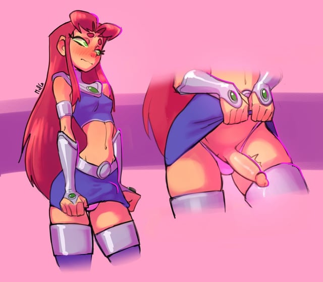 1futa, dc comics, erect penis, erection, futa only, futanari, green eyes, malcontentus, penis, penis under clothes, penis under skirt, red hair, revealing penis, starfire, tagme, teen titans, teenager