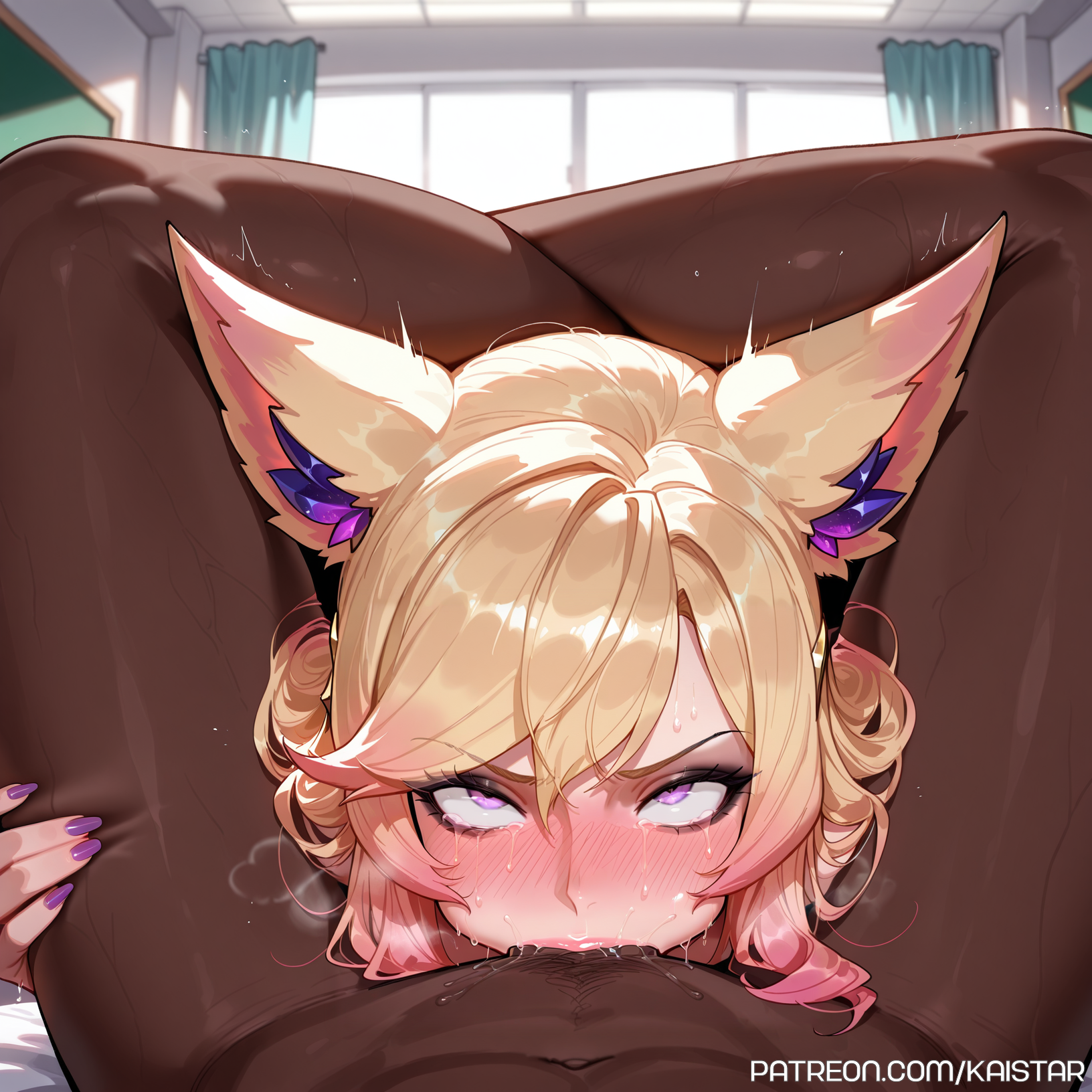 1boy, 1boy1girl, 1female, 1girl1boy, 1girls, ahri, ai generated, blonde hair, blowjob, dark skin, dark-skinned male, deepthroat, female, high resolution, highres, interracial, kaistar, league of legends, league of legends: wild rift, male, male/female, mature, mature female, milf, mommy, naked, naked female, nude, nude female, nudity, oral, patreon, pov, riot games, rolling eyes, star guardian ahri, star guardian series