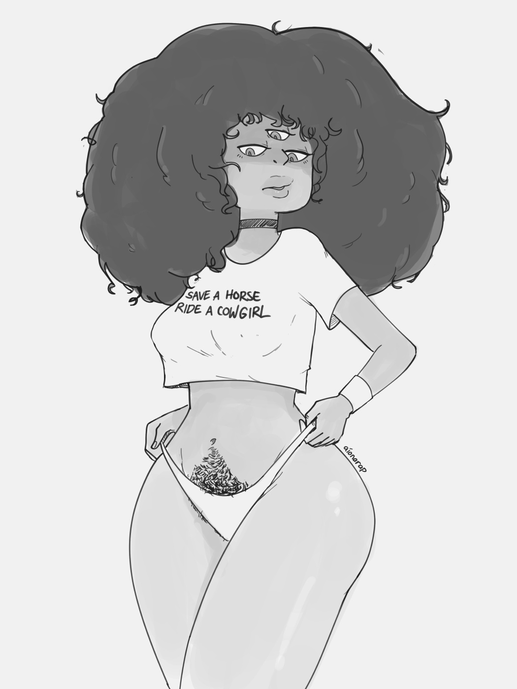 1girls, aionarap, choker, female, female happy trail, female only, female pubic hair, garnet (steven universe), hairy pussy, happy trail, panties, pubic hair, pubic hair peek, pussy hair, solo, steven universe, wide hips