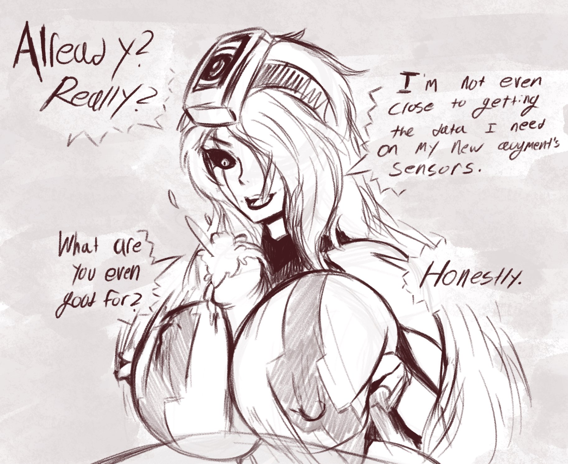 boobjob, critnuke, cum, degradation, dialogue, glados, glados (humanoid), human, monochrome, paizuri, portal (series), robot, sketch, straight, tagme, titjob
