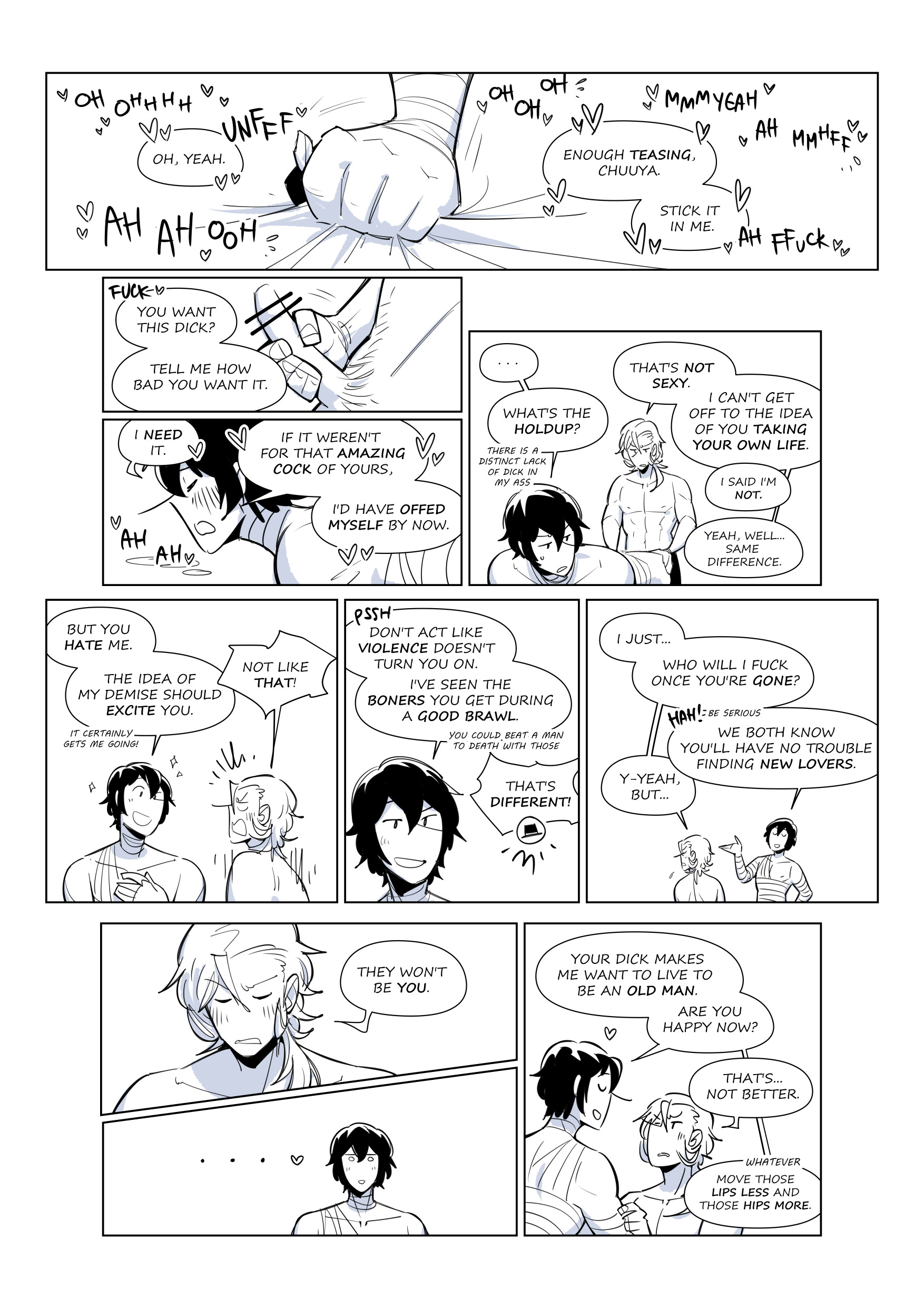 2boys, begging, blush, bungo stray dogs, chuuya nakahara, comic, dazai osamu, iwamimimi (artist), preparation, talking