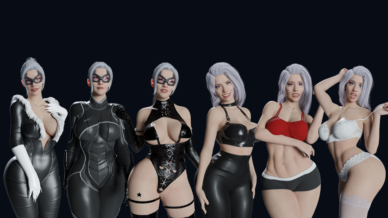1girls, 2021, 3d, 3d (artwork), 3d model, 6girls, alluring, big breasts, black background, black cat (insomniac), black cat (marvel), blue eyes, bodysuit, booperfooper, breasts, choker, collar, curvaceous, curvaceous body, curvaceous female, curvaceous figure, curvaceous hips, curvy, curvy body, curvy female, curvy figure, curvy hips, domino mask, enticing, eyemask, eyeshadow, felicia hardy, female, gloves, hips, hourglass figure, huge breasts, large breasts, latex gloves, latex pants, latex suit, latex thighhighs, light skin, light-skinned female, lingerie, long gloves, looking at viewer, marvel, marvel comics, mask, masked, masked female, massive breasts, red lipstick, seducing, seductive, seductive look, shiny, shiny clothes, shorts, skin tight, spider-man (insomniac), spider-man (series), superheroine, teasing, teasing viewer, temptation, tempting, tempting viewer, thick, thick breasts, thick hips, thick thighs, thighhighs, thighs, tight clothes, tight clothing, unzipped, unzipped bodysuit, voluptuous, voluptuous female, white fur, white hair, wide hips, zipper