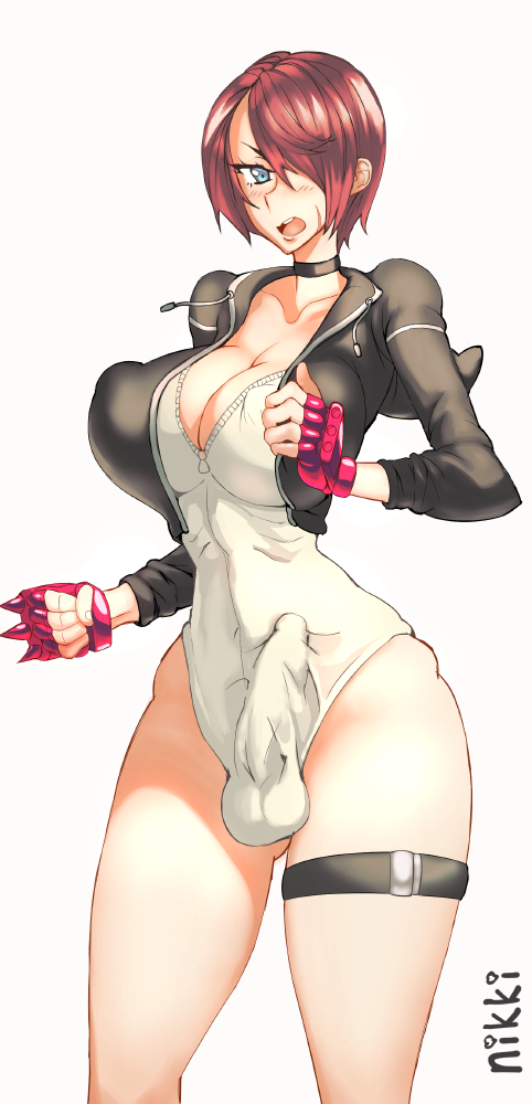 1futa, balls, balls bulge, balls in panties, balls under clothes, blue eyes, breasts, bulge, cameltail, choker, cleavage, erect nipples, erection, erection in panties, erection under clothes, futa only, futanari, huge breasts, intersex, large penis, madkaiser, nipple bulge, nipples, panties, panty bulge, penis, penis bulge, penis in panties, penis under clothes, red hair, short hair, solo, standing, tenting, uncensored, wide hips