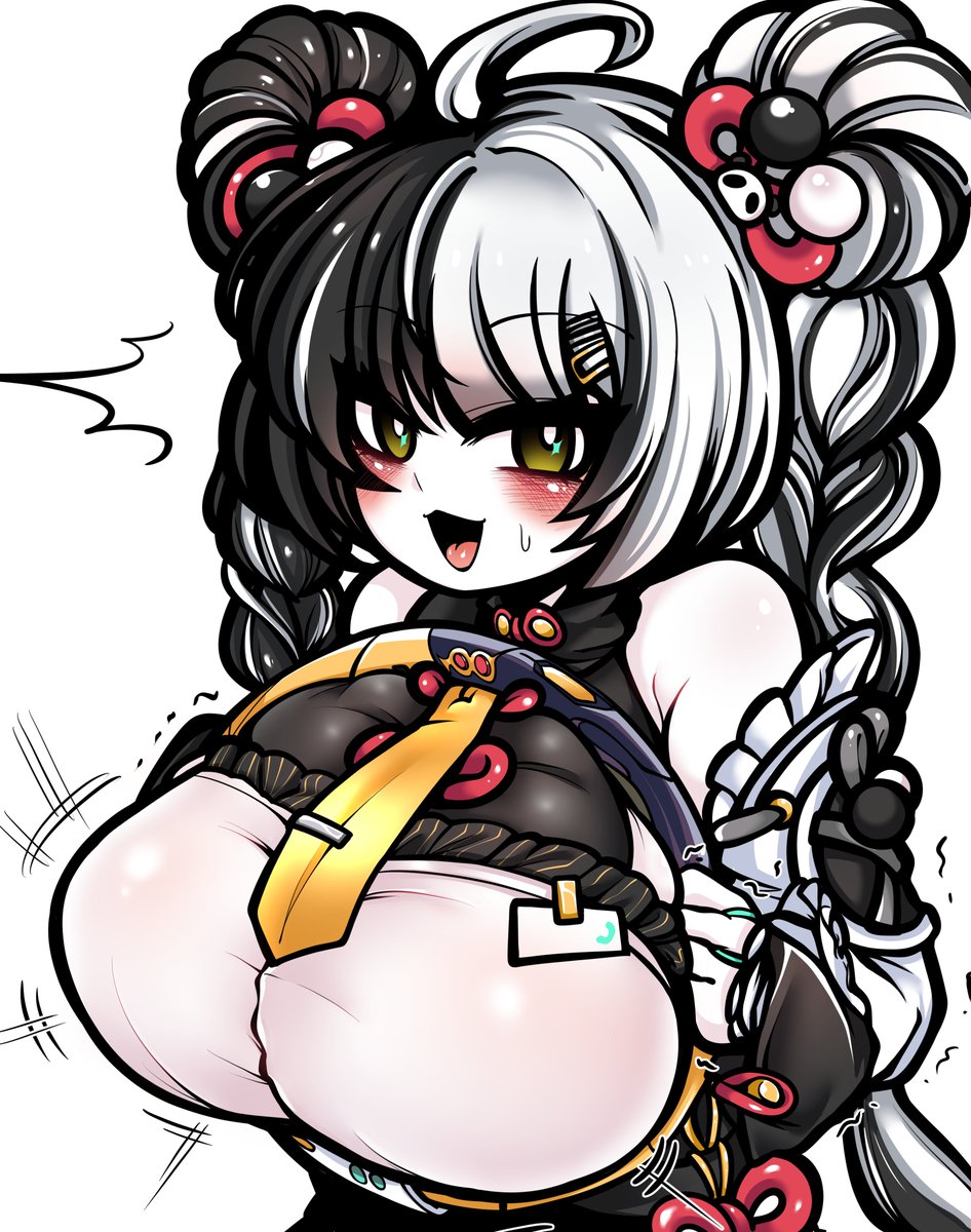 1girls, 2025, big breasts, blush, breast expansion, dialyn (zenless zone zero), hoyoverse, huge breasts, mucu, simple background, solo, solo female, surprised, tagme, uncolorcube, zenless zone zero