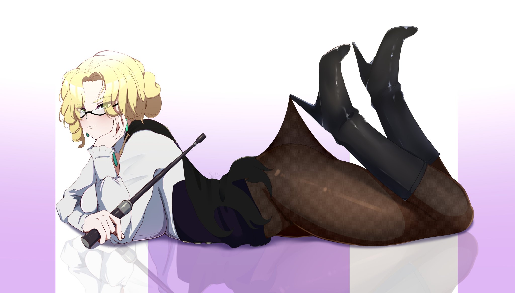 1female, 1girls, adult, adult female, ass, big ass, big breasts, black boots, blonde female, blonde hair, blonde hair female, blonde-haired female, boob window, boots, breasts, breasts bigger than head, dat ass, female, femdom, glasses, glynda goodwitch, green eyes, high heel boots, high heels, hourglass figure, hourglass figured female, iwae2000, lace pantyhose hooked on heel (meme), leather, leather boots, leggings, long legs, looking at viewer, meme, milf, mommy, mommy milkers, older female, pantyhose, pencil skirt, riding crop, rooster teeth, rwby, teacher, teasing, teasing viewer, text, thick, thick ass, thick hips, thick thighs, thigh highs, thighhighs, thighs, viz media, whip, white blouse