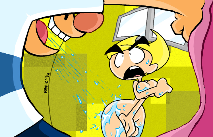 00s 1boy 1boy1girl 1girls 2000s 2006 aged_up bathroom big_nose billy_(billy_and_mandy) blonde_hair cartoon_network clothed_male_nude_female covering_breasts curtains curtains_open d:< dilated_pupils enf light-skinned_female mandy_(billy_and_mandy) no_nose nude praiz shower showering smile straight_hair the_grim_adventures_of_billy_and_mandy walk-in water